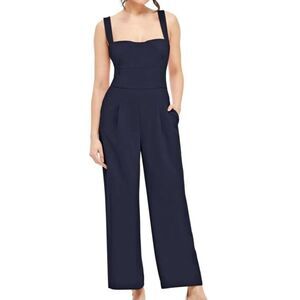 NWT GAL MEETS GLAM Navy Blue Nicole Sweetheart Square Neck Crop Pants Jumpsuit s